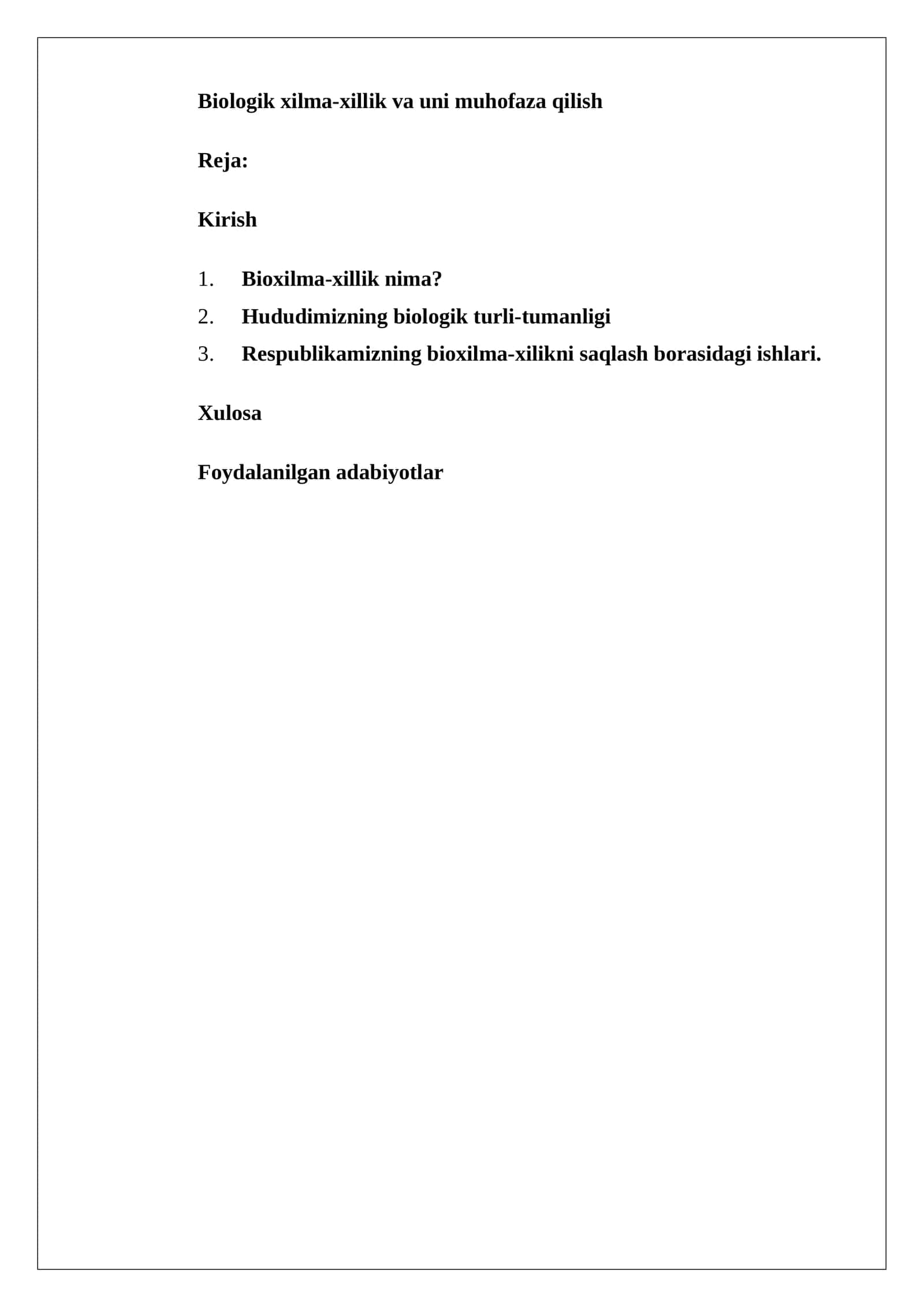 Biologik xilma-xillik va uni muhofaza qilish