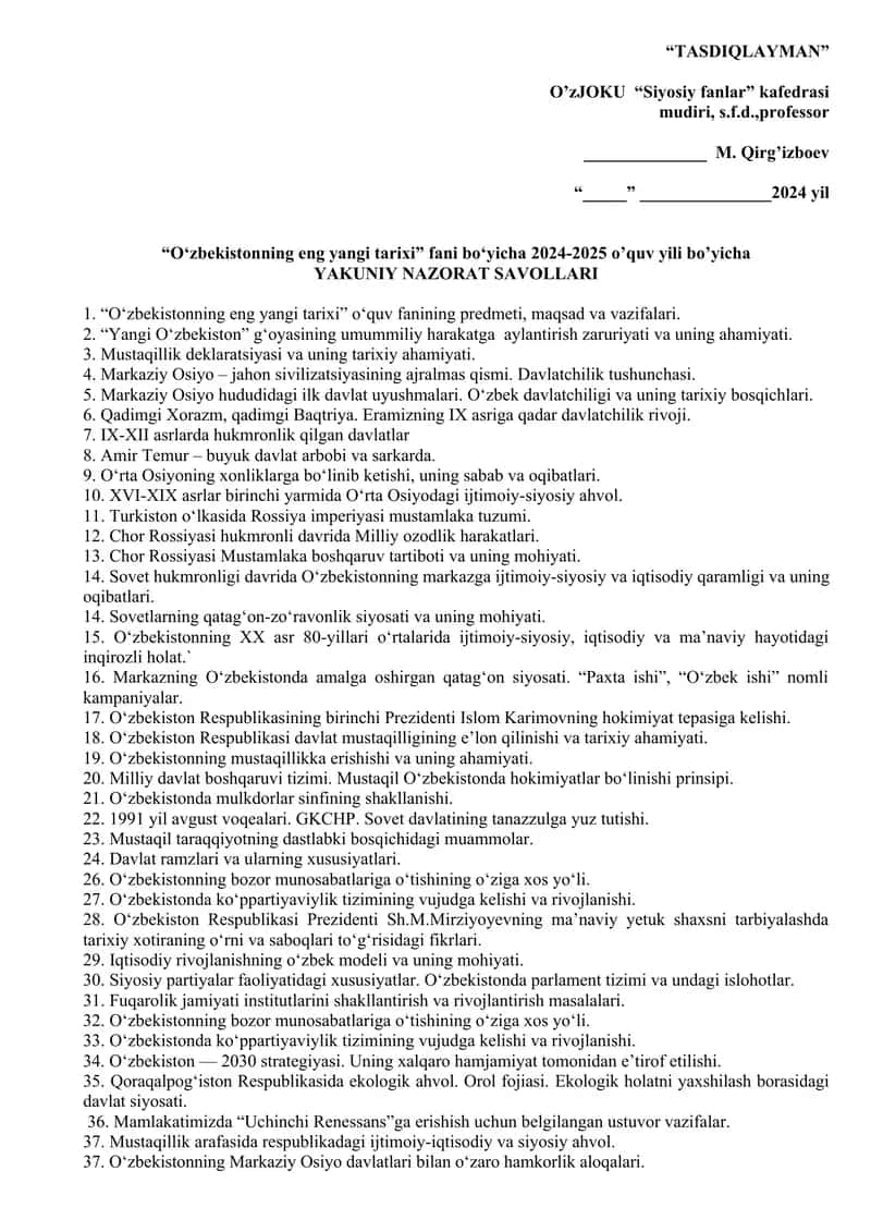 O‘zbekistonning eng yangi tarixi