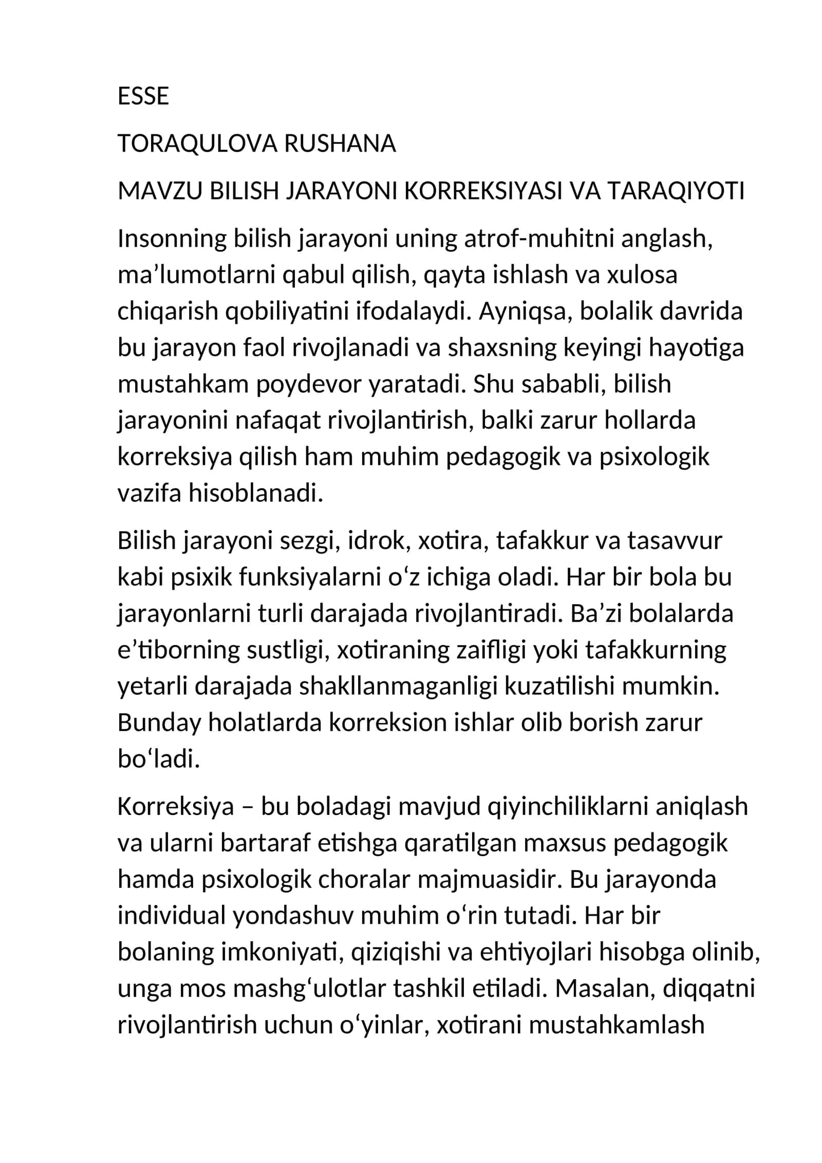 MAVZU BILISH JARAYONI KORREKSIYASI VA TARAQIYOTI