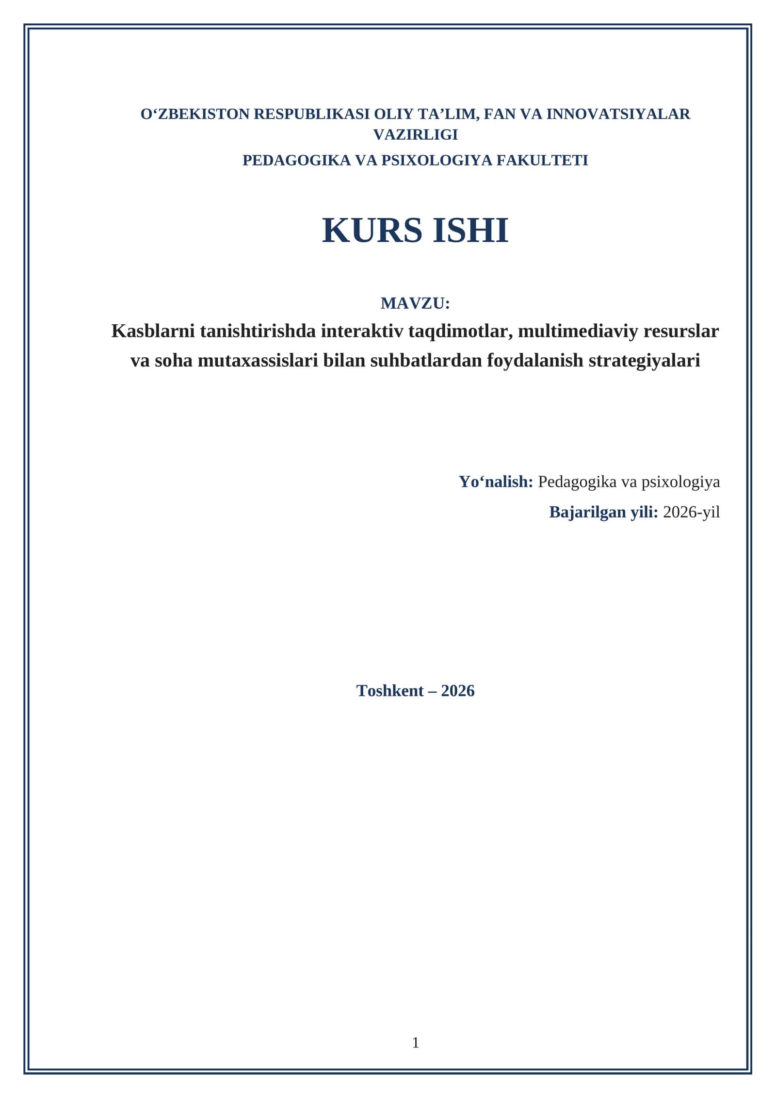 Kasblarni tanishtirish strategiyalari — tayyor kurs ishi