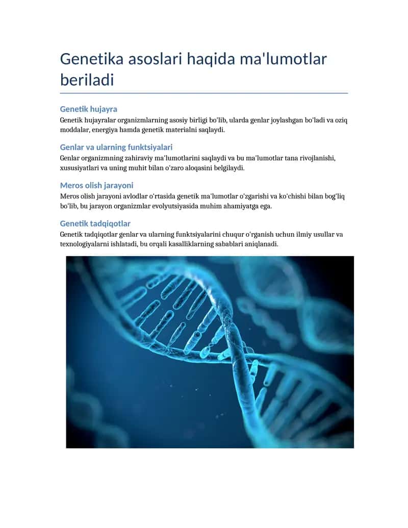 Genetika asoslari haqida ma'lumotlar