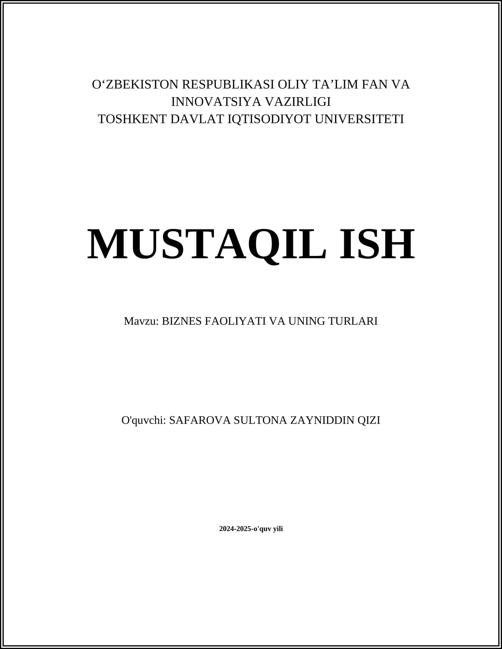 Biznes Faoliyati Turlari