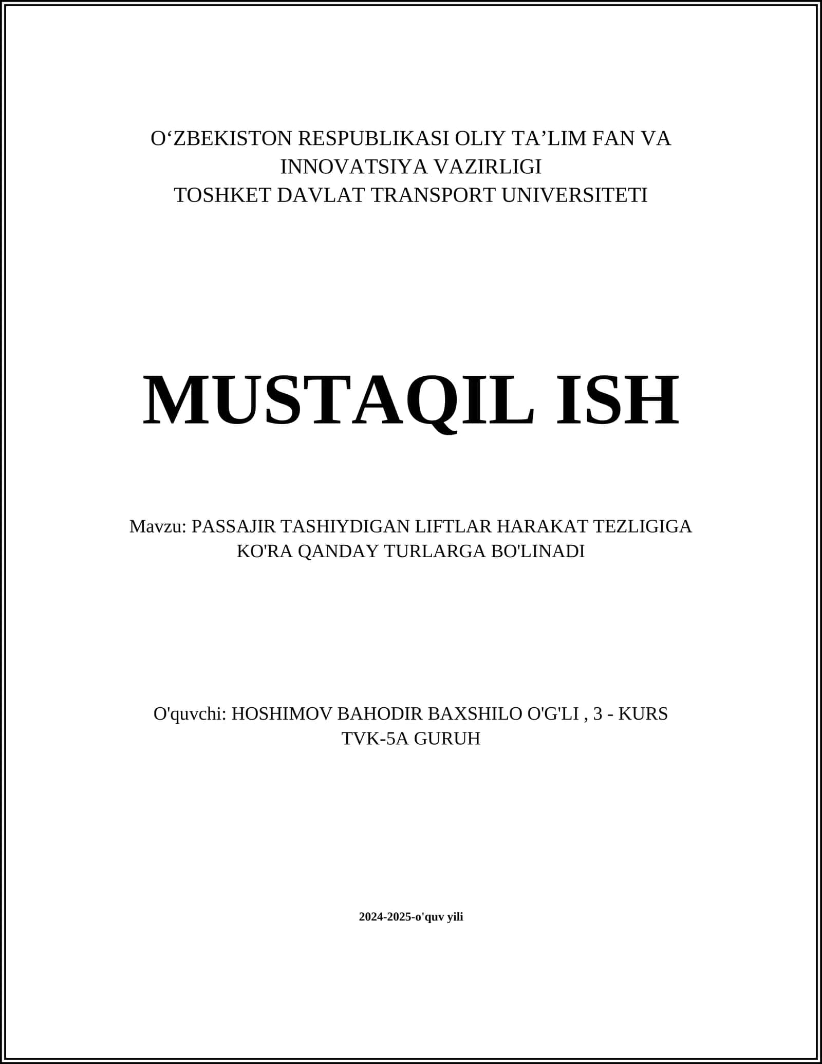 PASSAJIR TASHIYDIGAN LIFTLAR HARAKAT TEZLIGIGA KO'RA QANDAY TURLARGA BO'LINADI