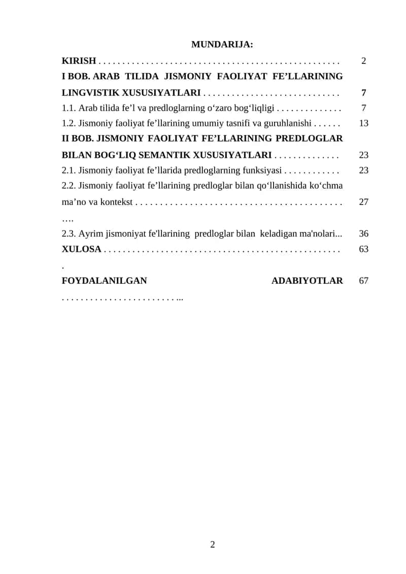 Arab tilida jismoniy faoliyat fe’llarining lingvistik xususiyatları