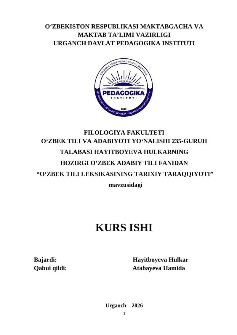 O‘ZBEK TILI LEKSIKASINING TARIXIY TARAQQIYOTI