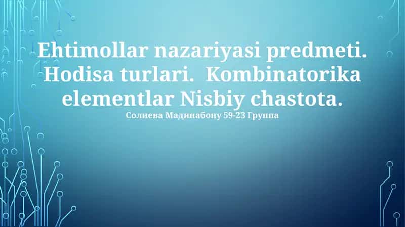 Ehtimollar nazariyasi predmeti
