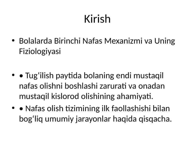 Bolalarda Birinchi Nafas Mexanizmi va Uning Fiziologiyasi