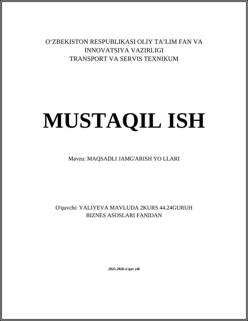 MAQSADLI JAMG'ARISH YO LLARI