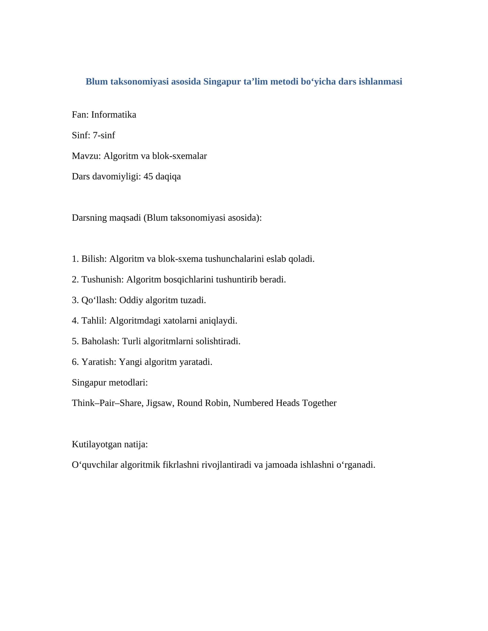 Algoritm va blok-sxemalar