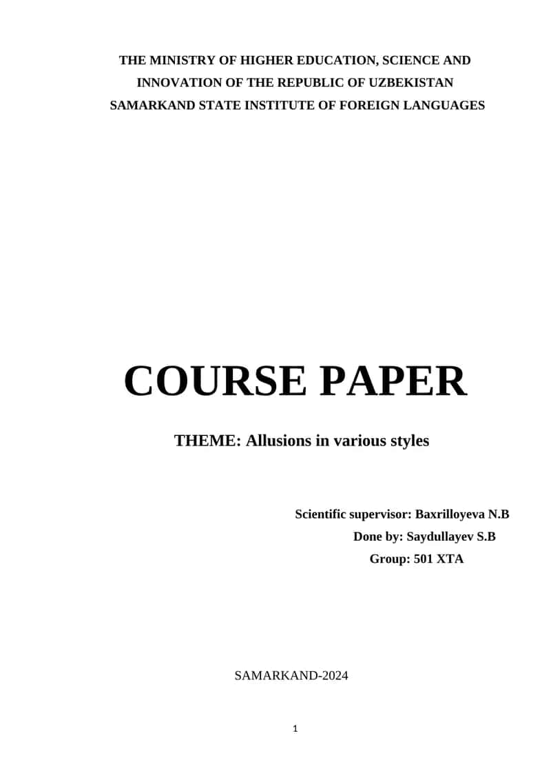 Course Paper on Allusions in Various Styles