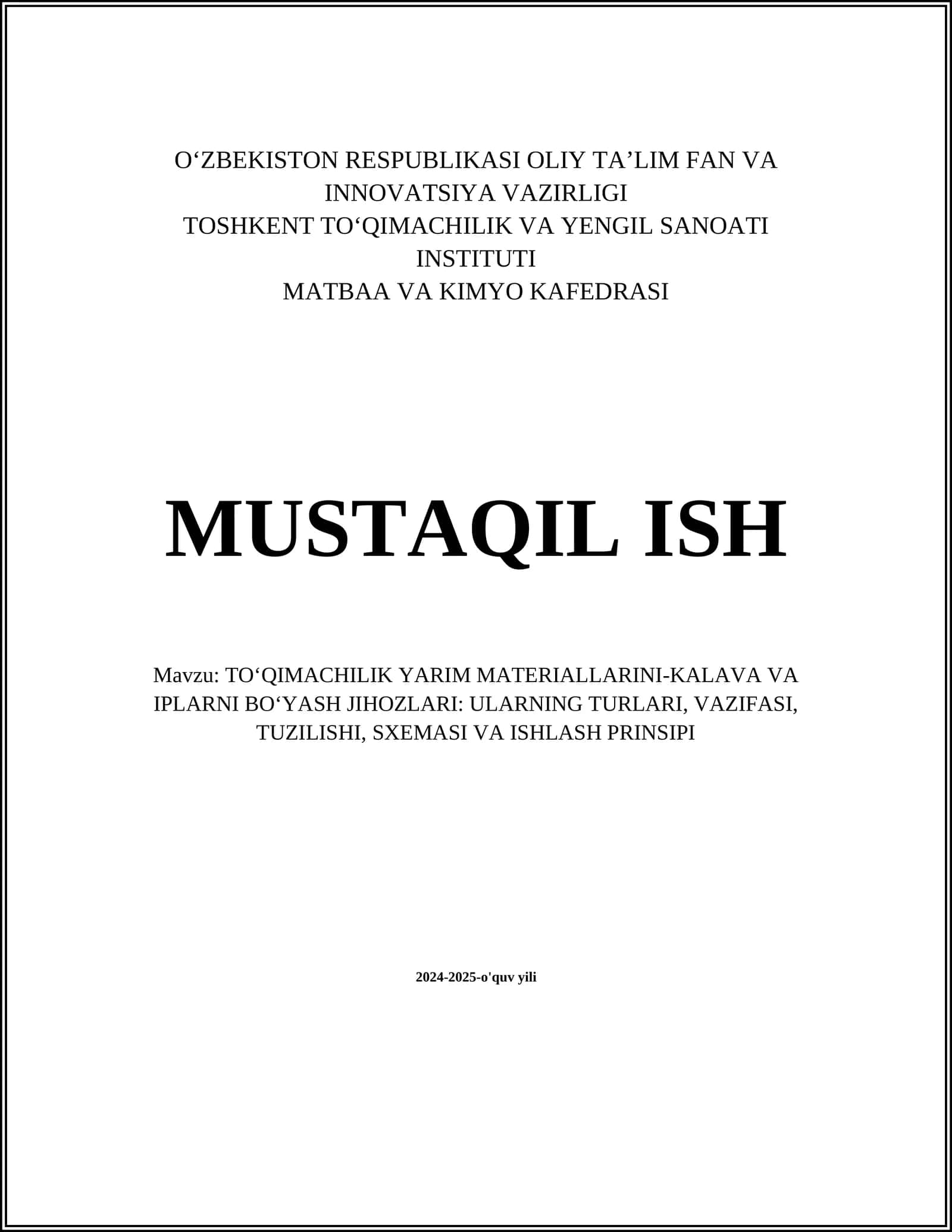 TOʻQIMACHILIK YARIM MATERIALLARINI-KALAVA VA IPLARNI BOʻYASH JIHOZLARI