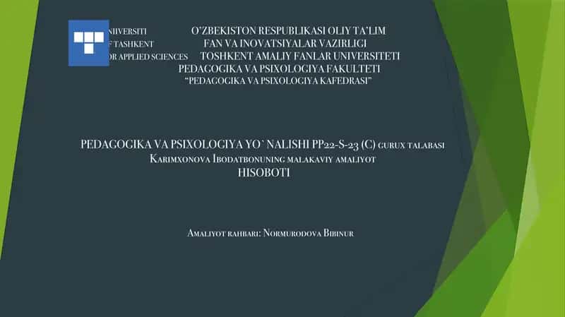 Malakaviy amaliyot hisoboti