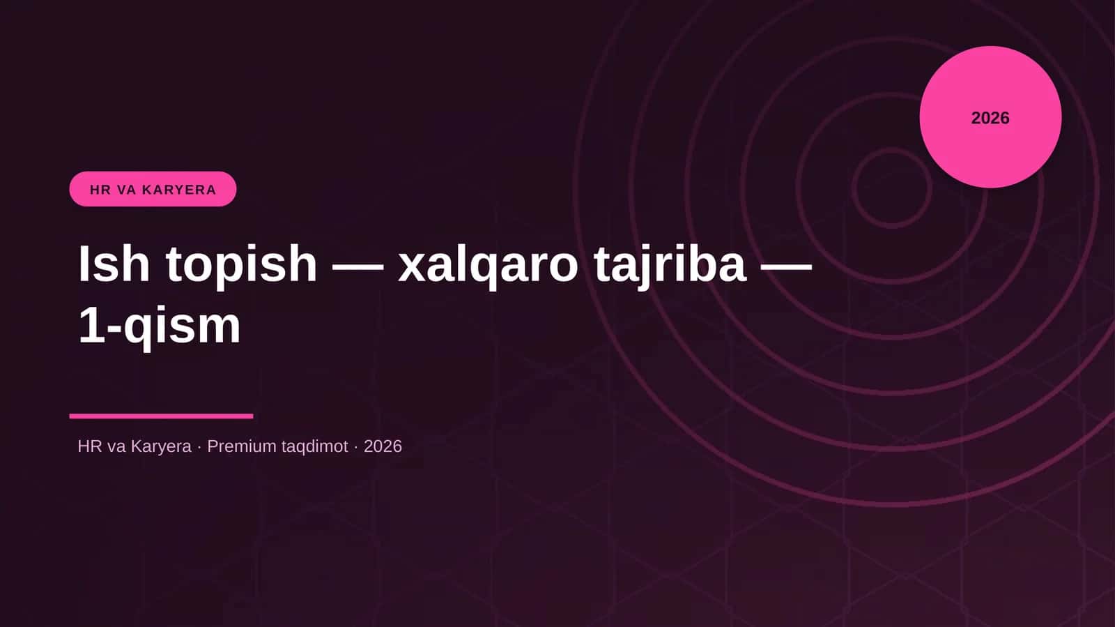 Ish topish — xalqaro tajriba — 1-qism