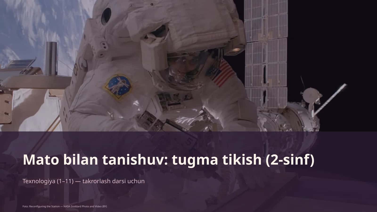 Mato bilan tanishuv: tugma tikish (2-sinf)