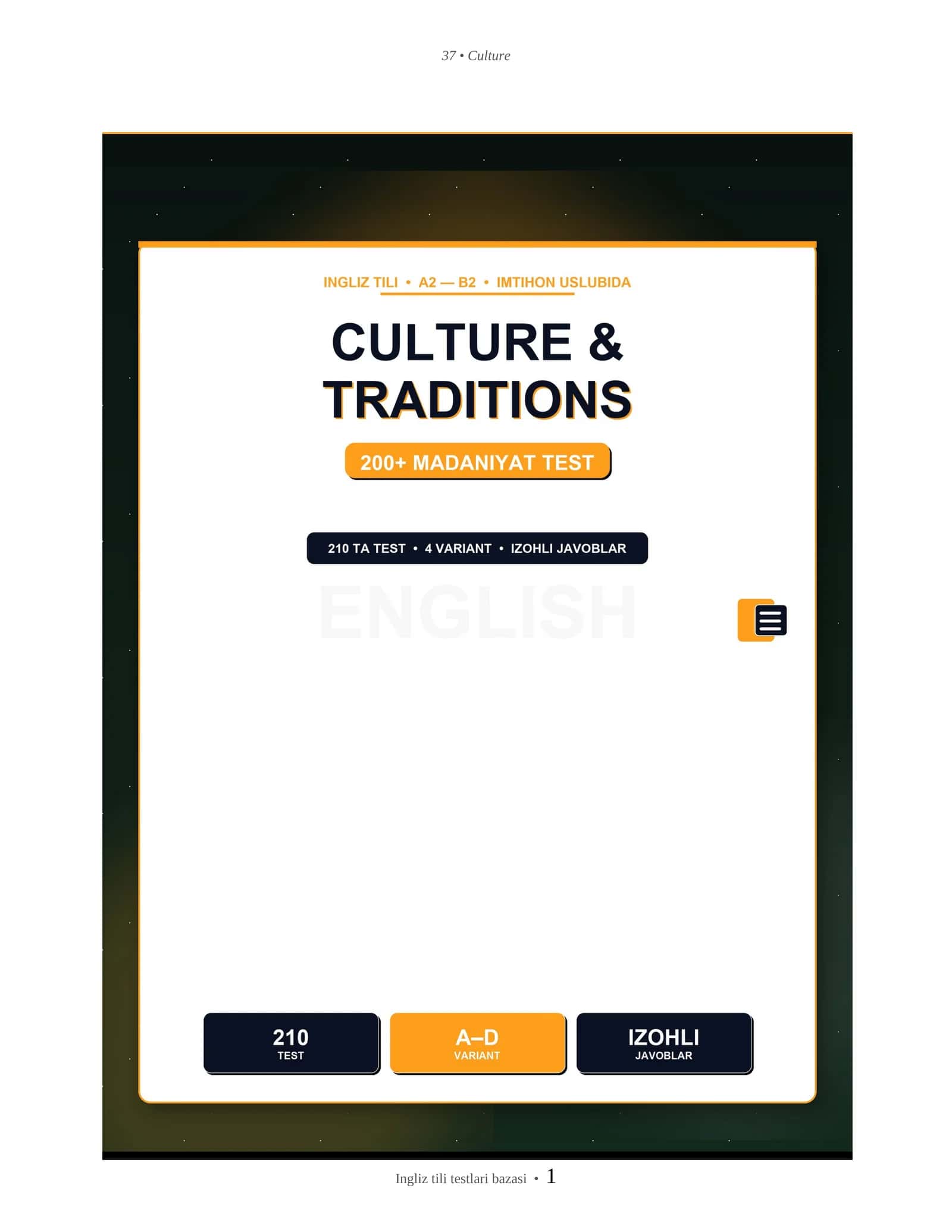 INGLIZ TILI CULTURE & TRADITIONS