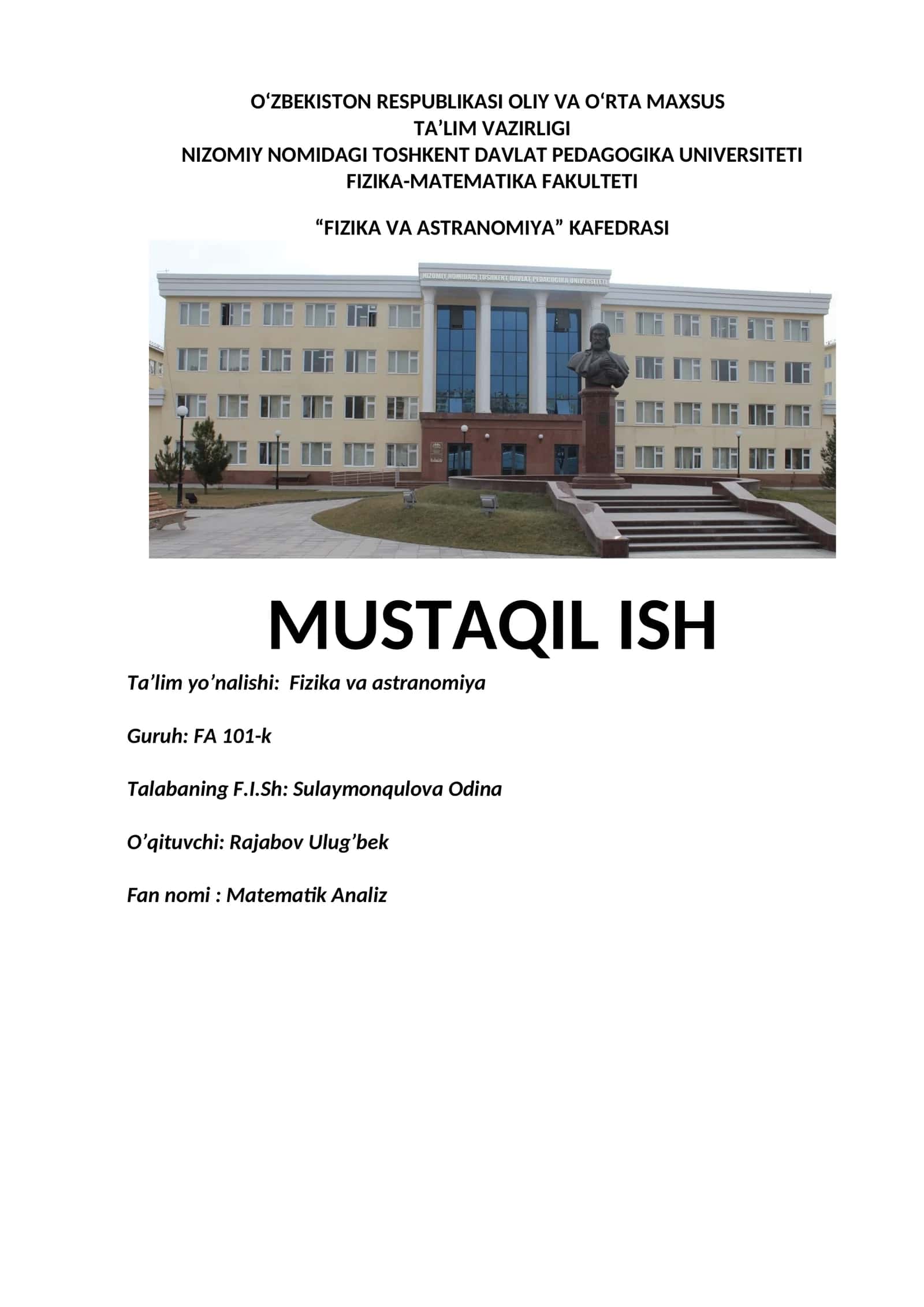 Matematik Analiz - Ko'p izlanadigan misollar