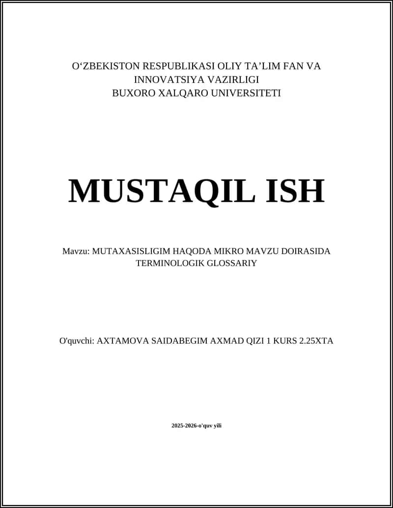 MUTAXASISLIGIM HAQODA MIKRO MAWZU DOIRASIDA TERMINOLOGIK GLOSSARIY
