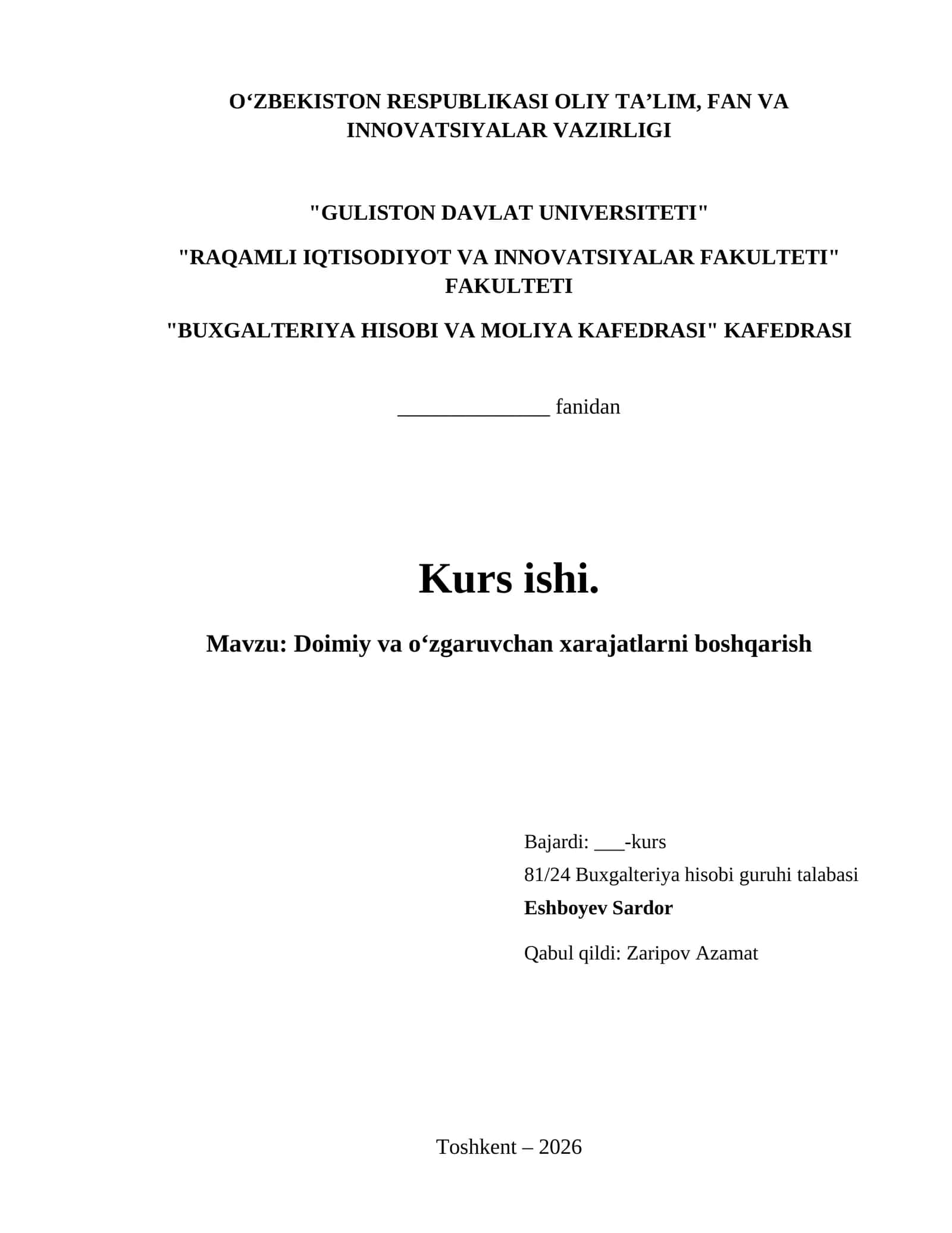 Doimiy va oʻzgaruvchan xarajatlarni boshqarish