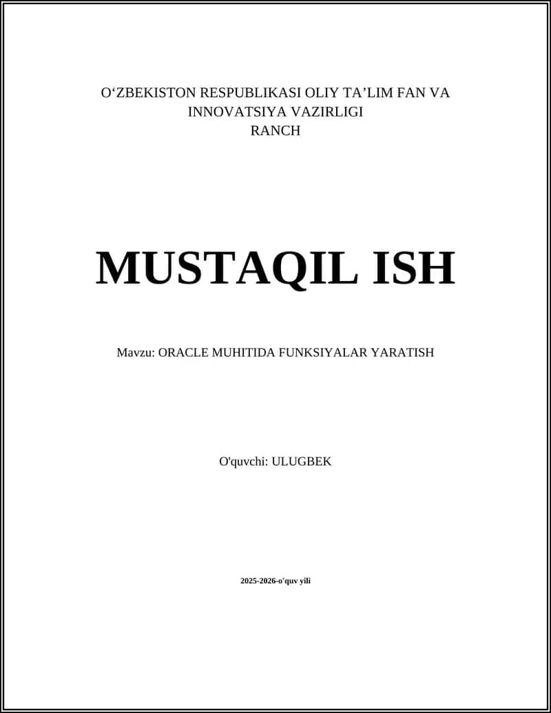 ORACLE MUHITIDA FUNKSIYALAR YARATISH