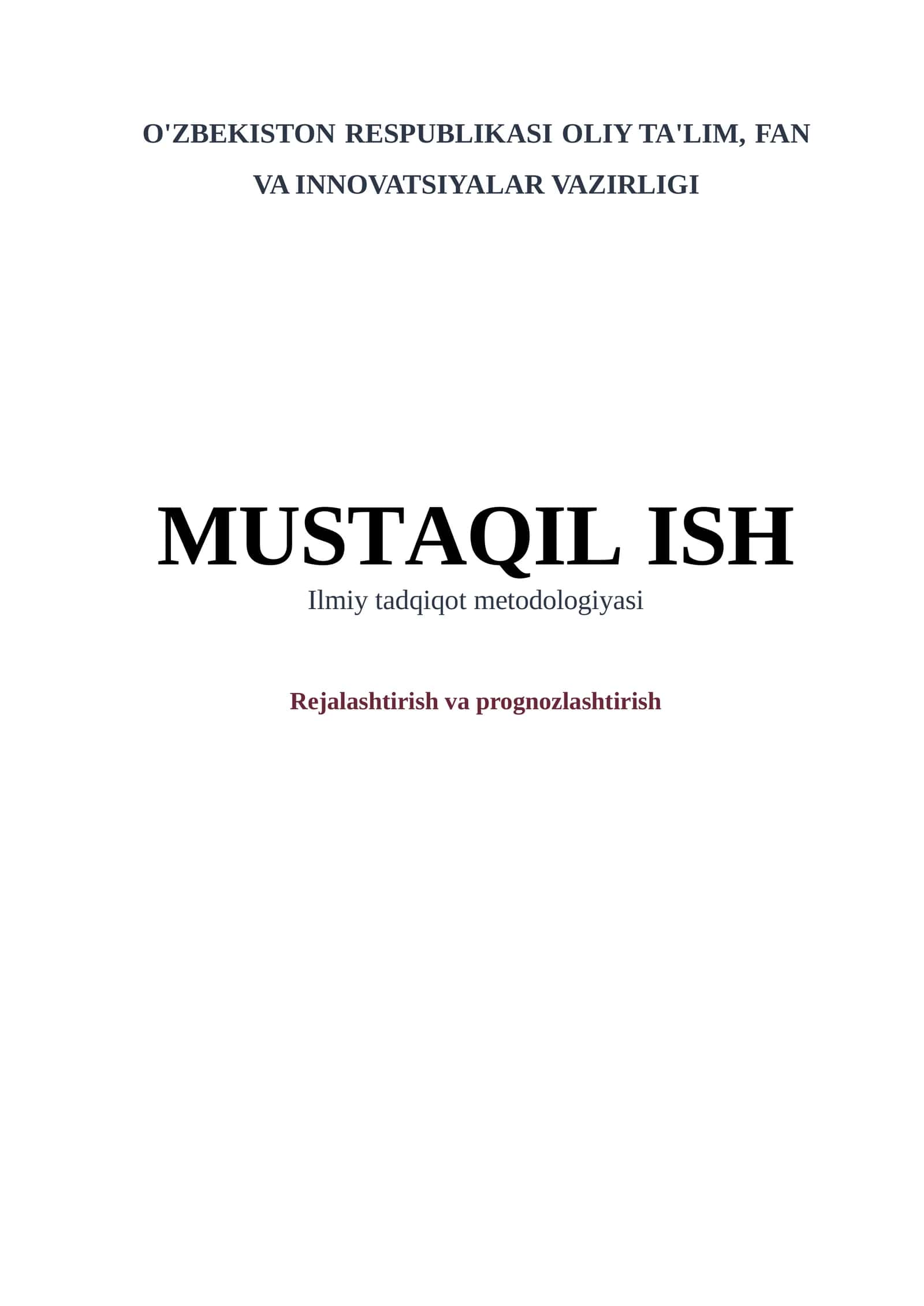 Rejalashtirish va prognozlashtirish