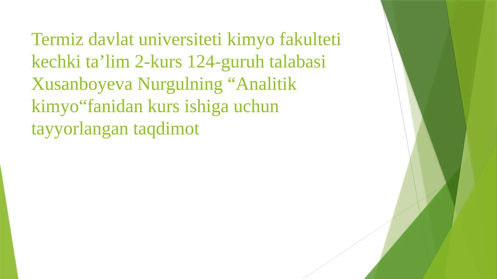 Analitik Kimyo fanidan kurs ishi
