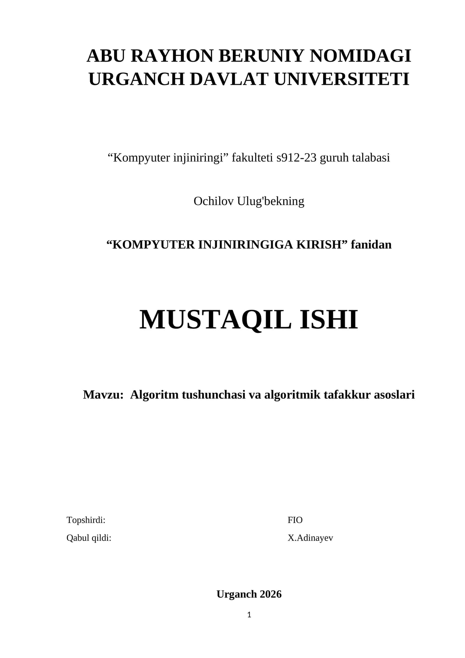 KOMPYUTER INJINIRINGIGA KIRISH
