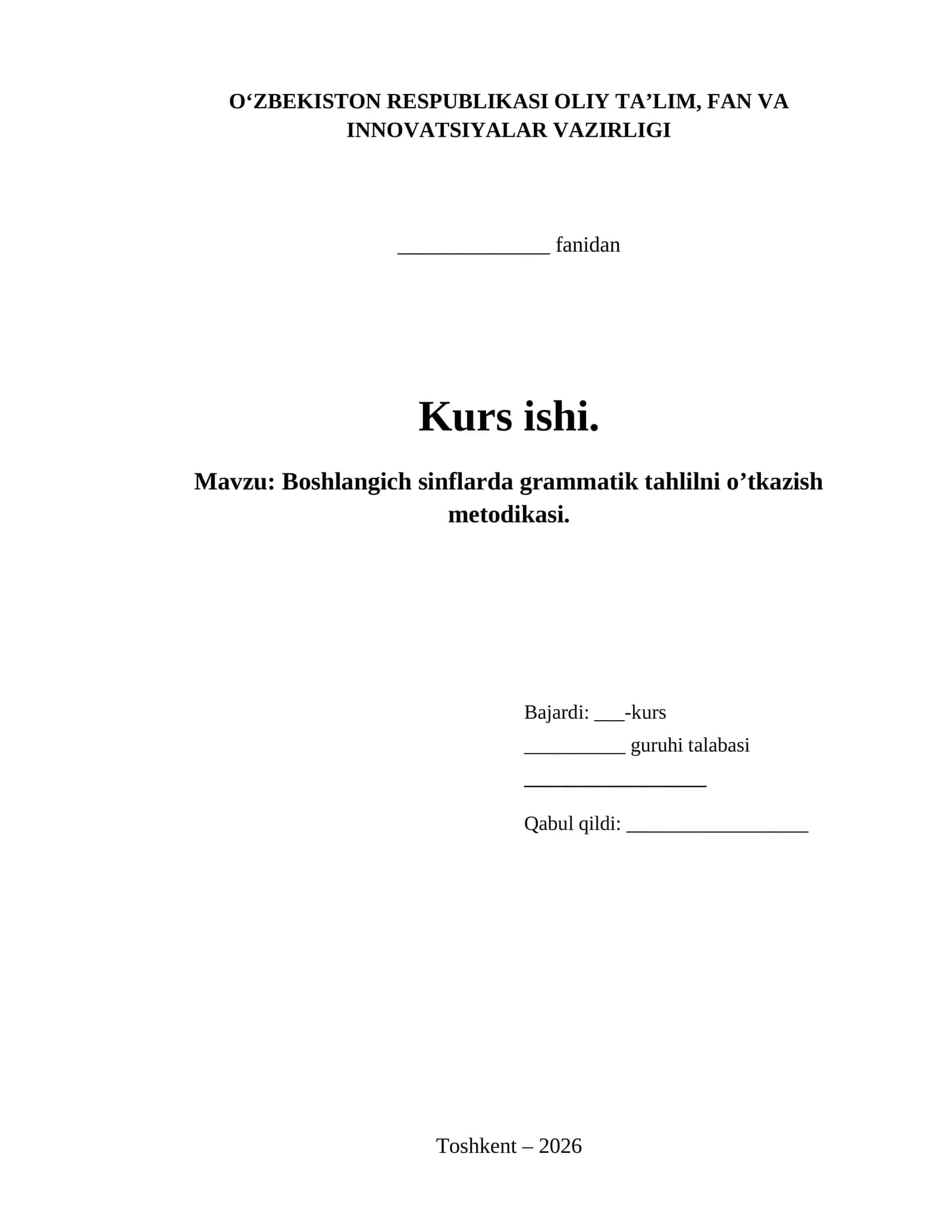 Boshlangich sinflarda grammatik tahlilni oʼtkazish metodikasi.