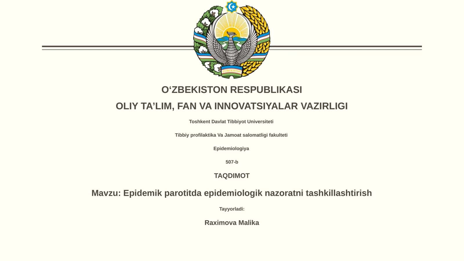 Epidemik parotitda epidemiologik nazoratni tashkillashtirish