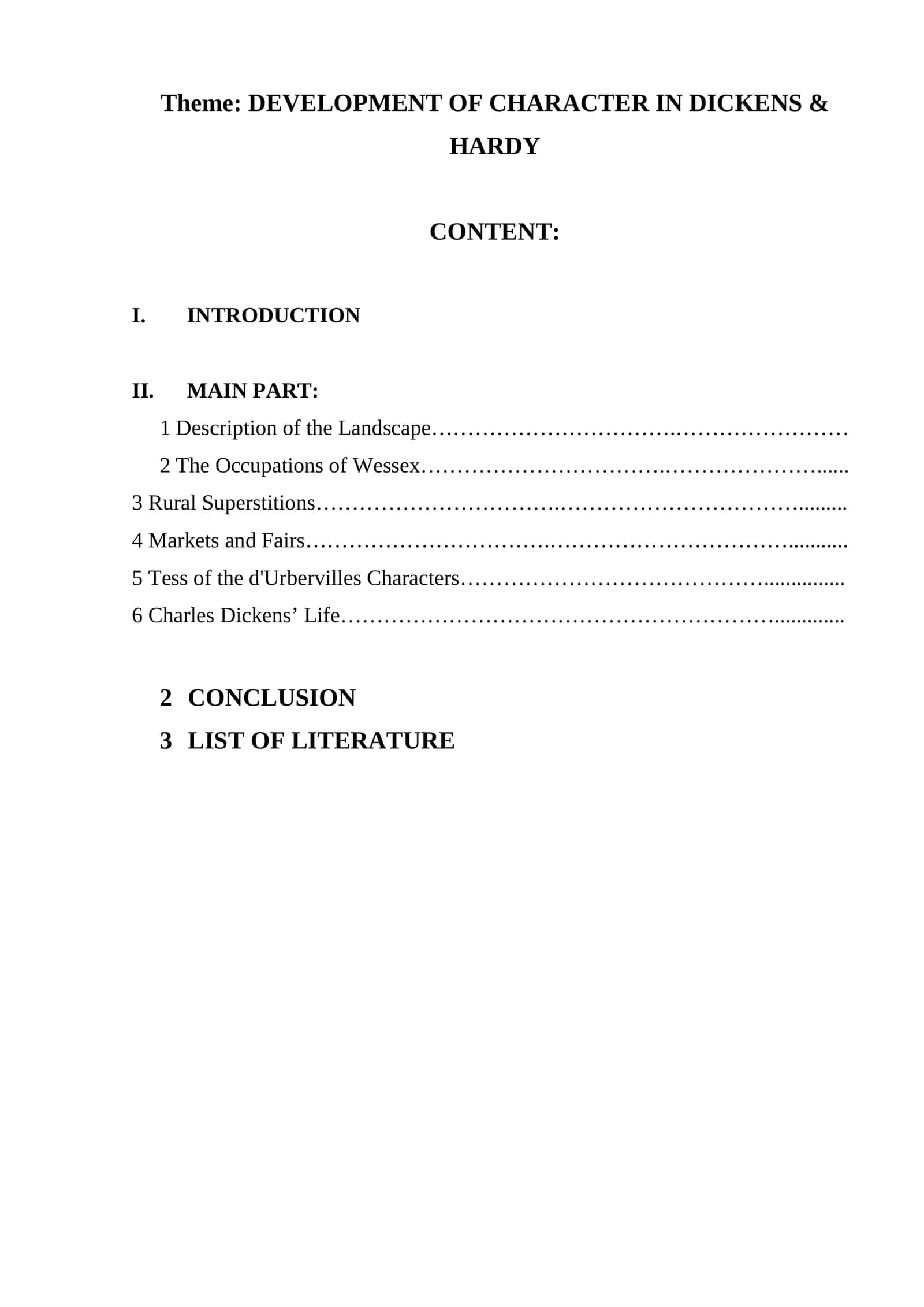 Development of Character in Dickens & Hardy