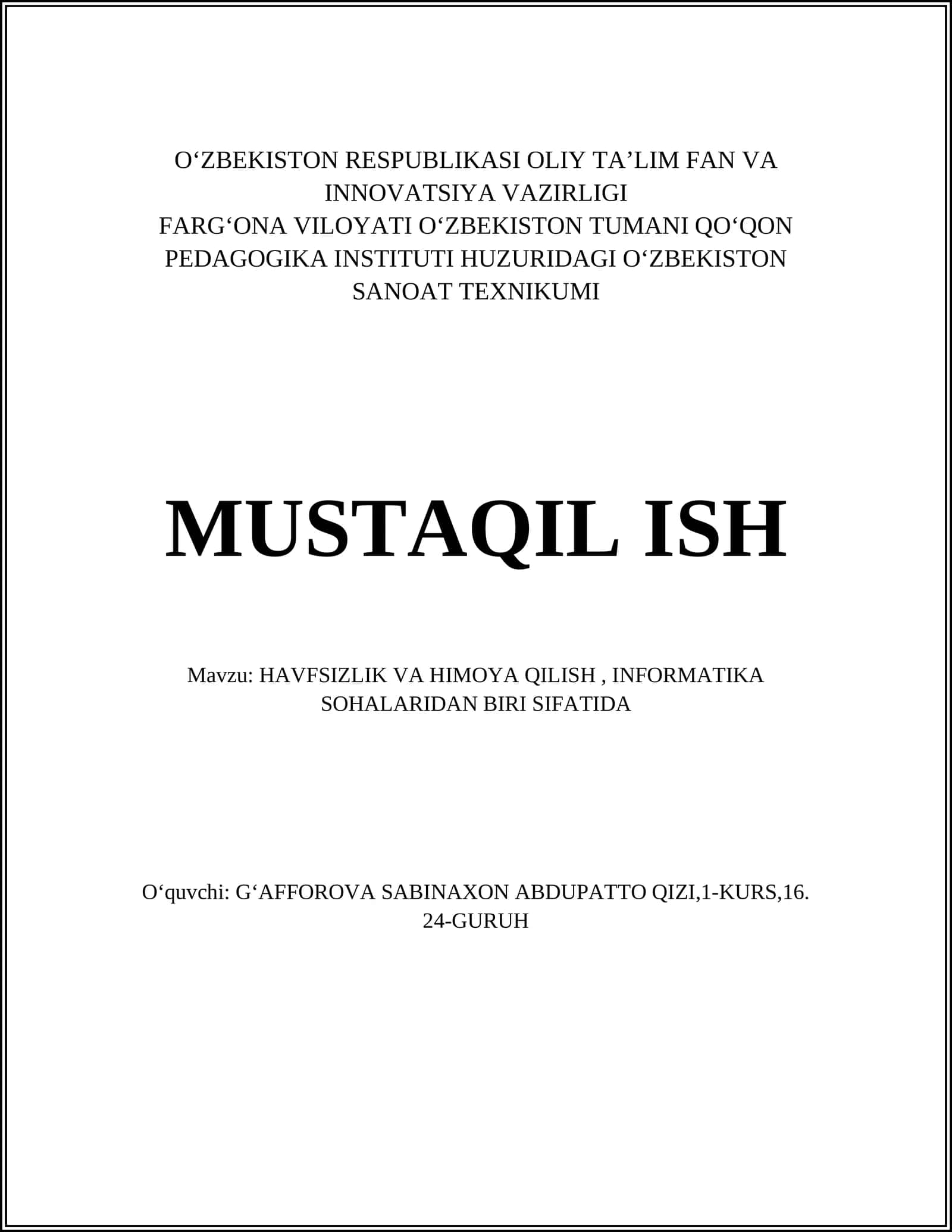 Kompyuter xavfsizligi asoslari