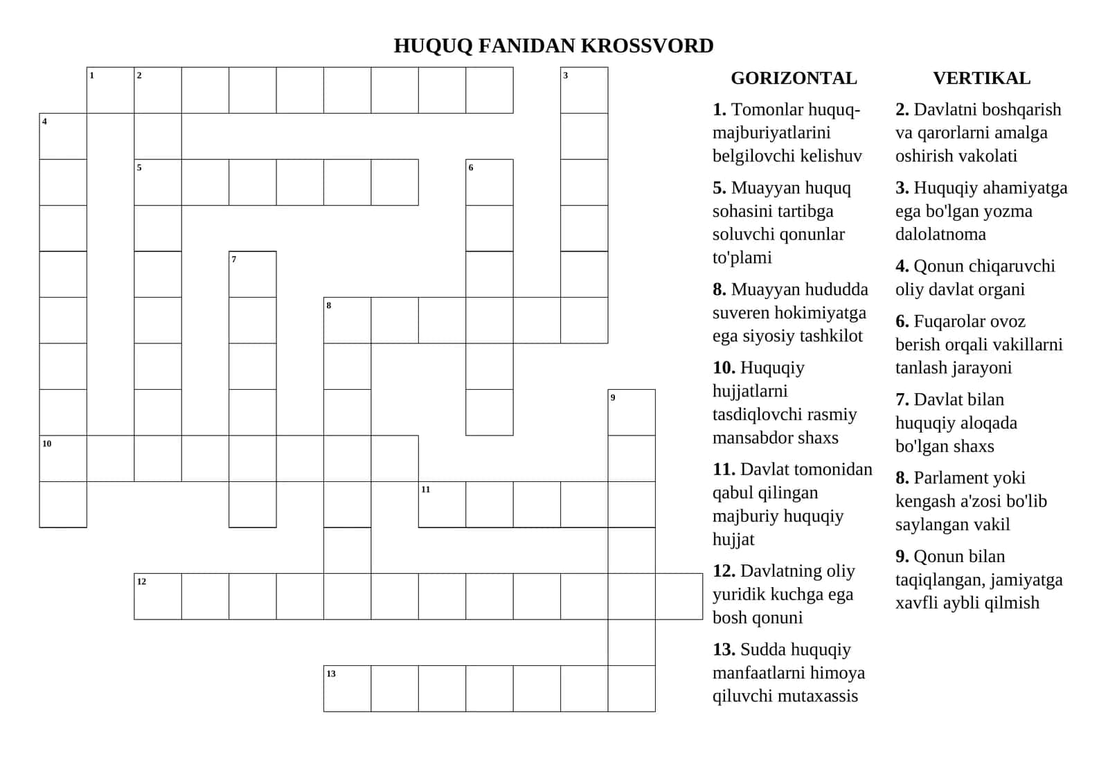 HUQUQ FANIDAN KROSSVORD