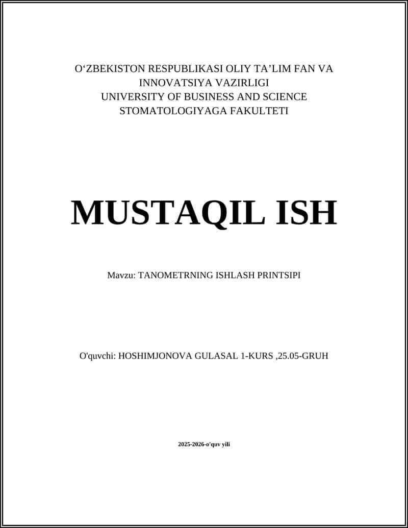 TANOMETRNING ISHLASH PRINTSIPI