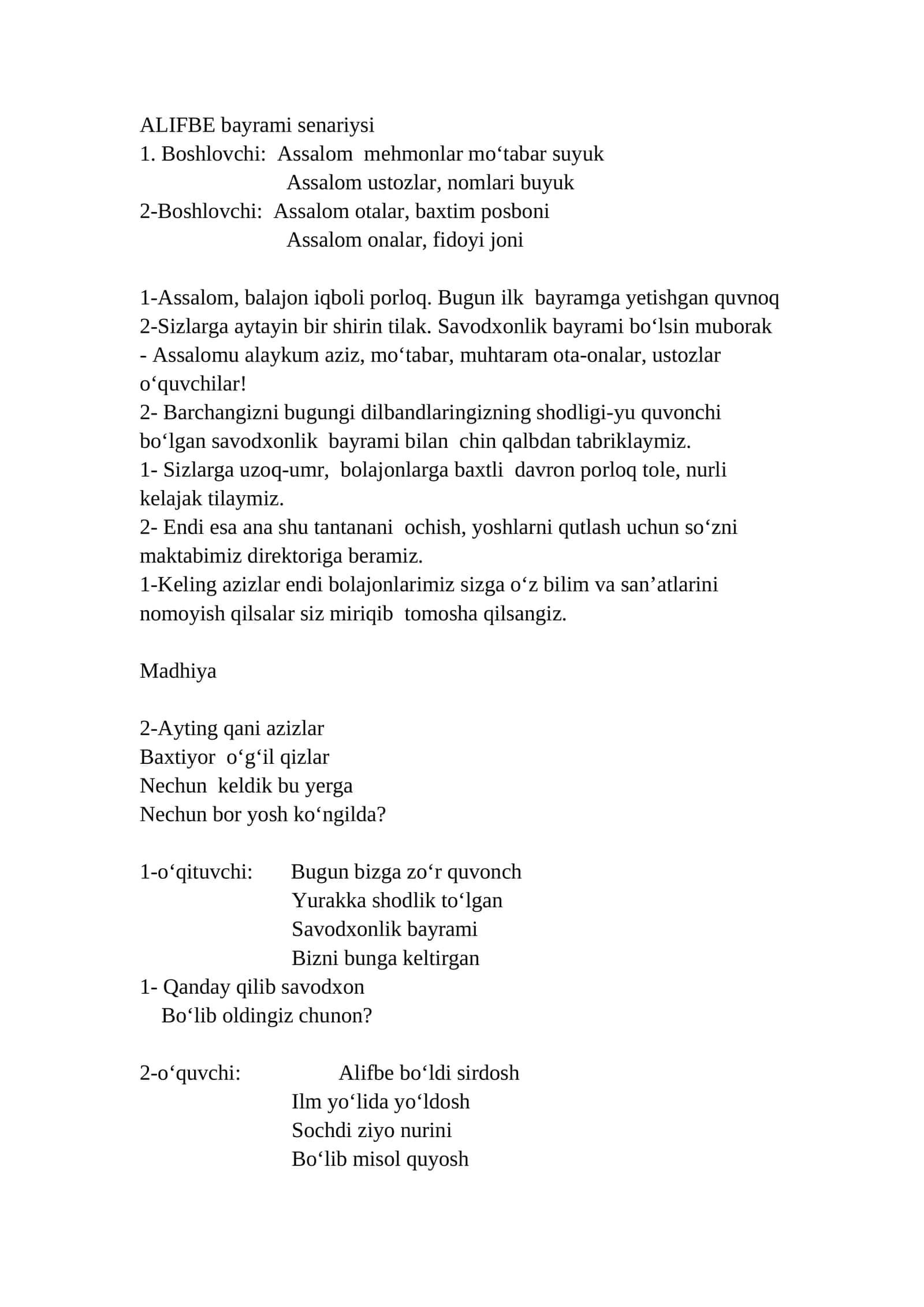 ALIFBE bayrami senariysi