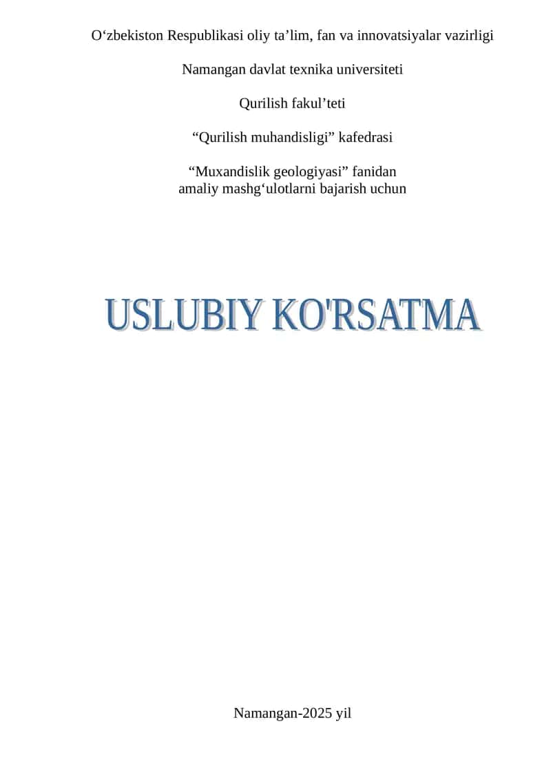 Muxandislik geologiyasi fani uslubiy ko‘rsatma