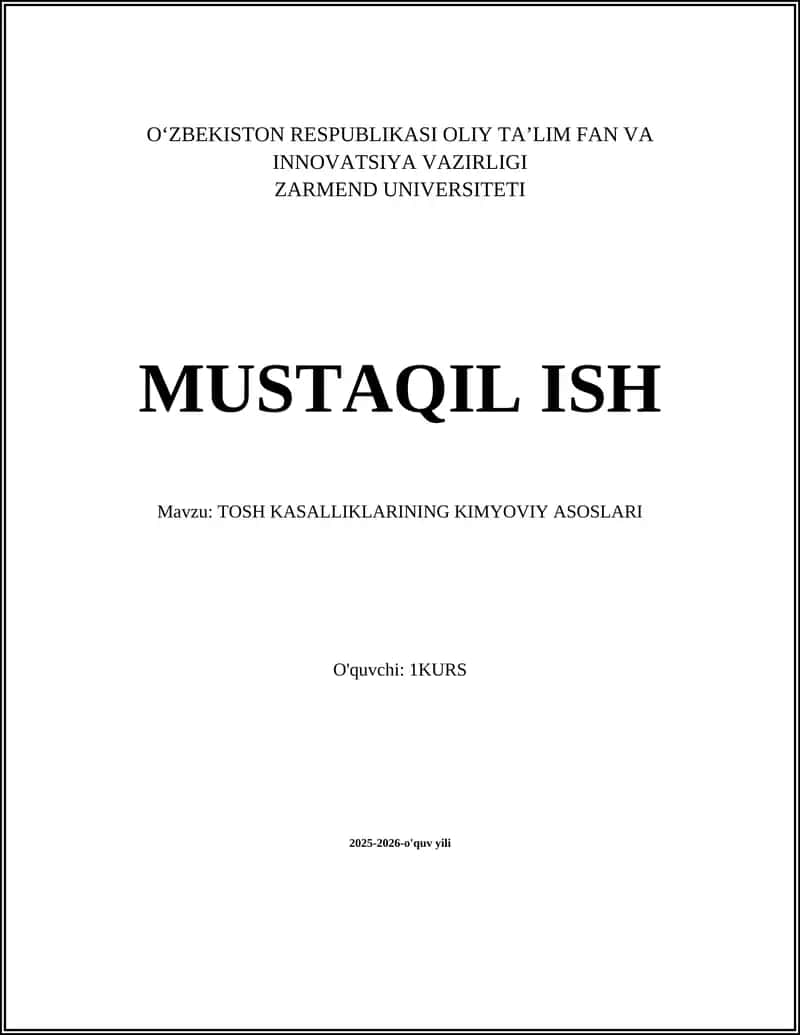 TOSH KASALLIKLARINING KIMYOVIY ASOSLARI