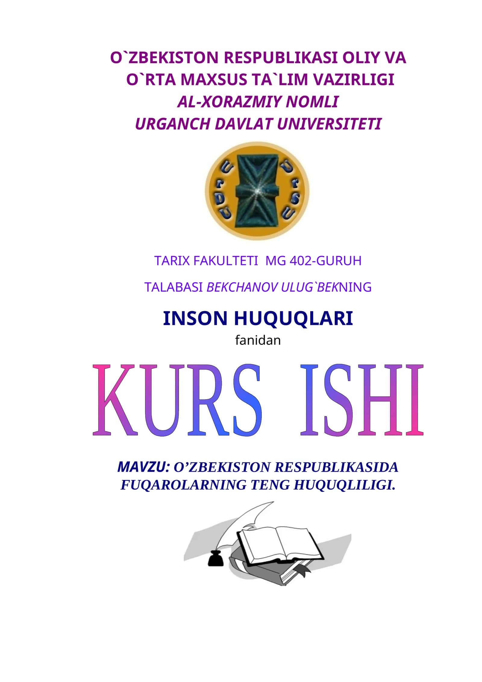 O’ZBEKISTON RESPUBLIKASIDA FUQAROLARNING TENG HUQUQLILIGI
