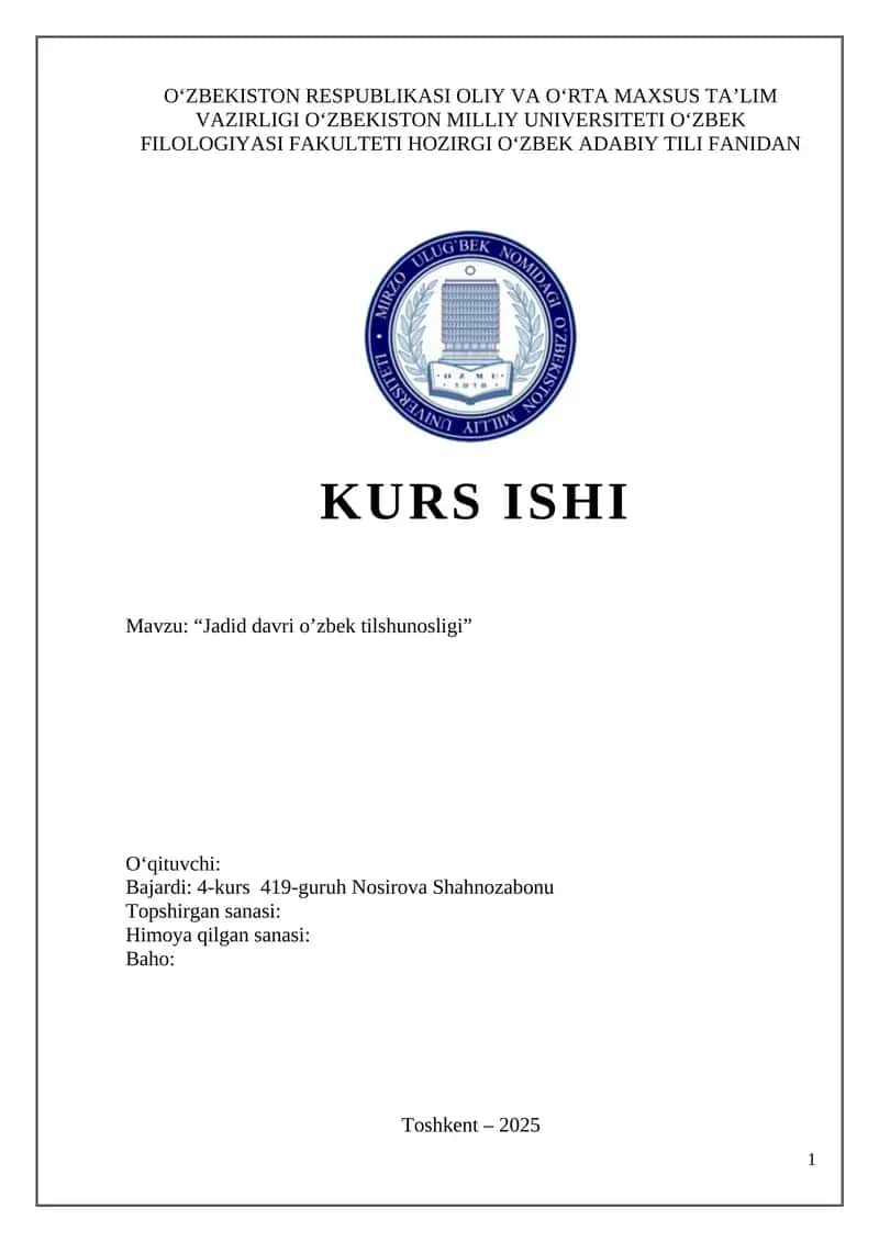 Jadid davri o’zbek tilshunosligi
