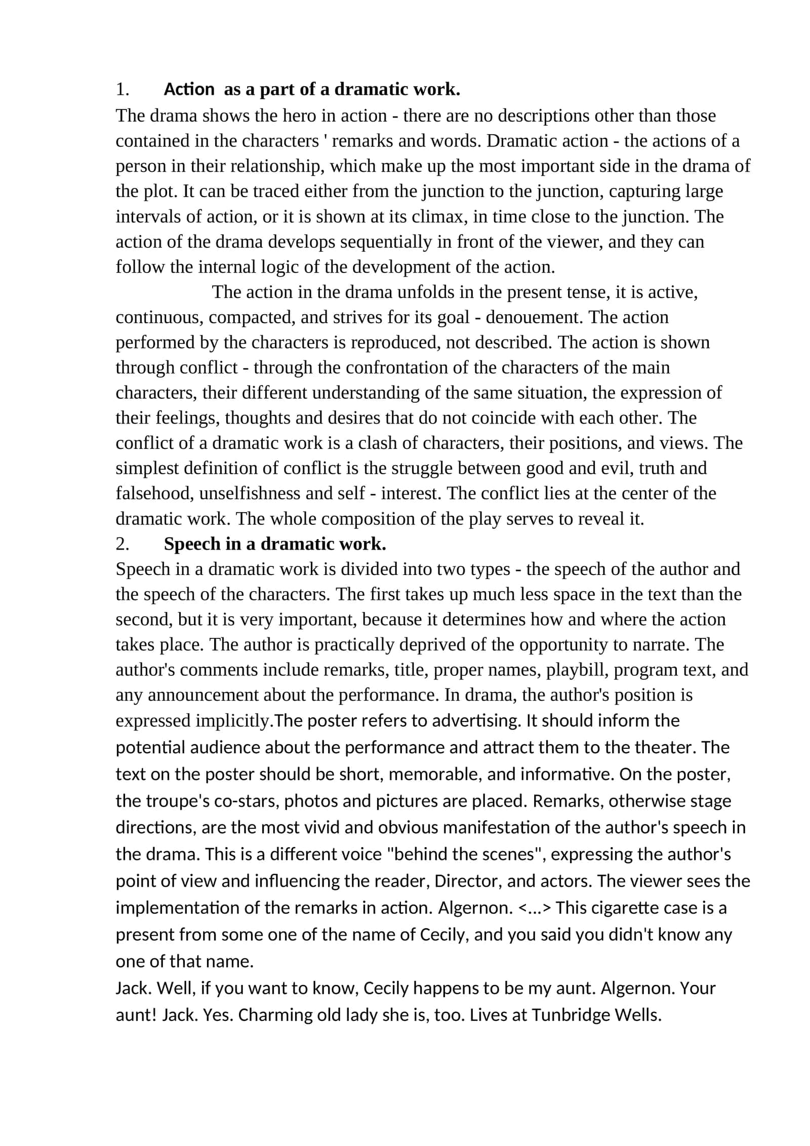 Action as a Part of a Dramatic Work