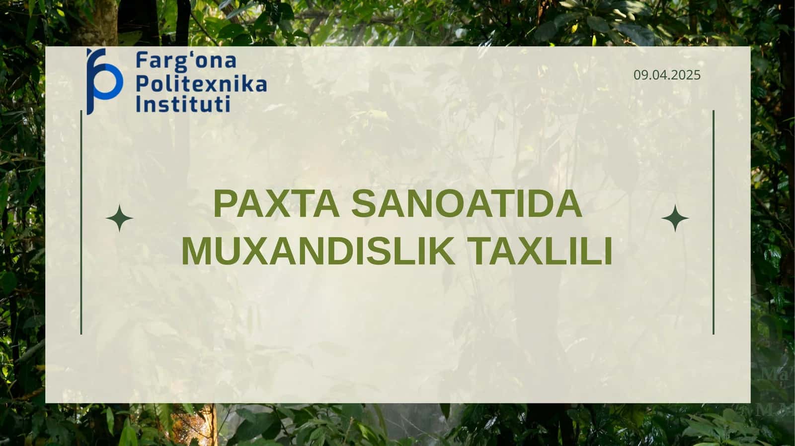 PAXTA SANOATIDA MUXANDISLIK TAXLILI