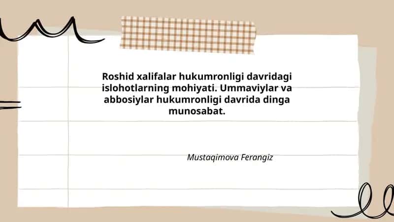 Roshid xalifalar hukmronligi davrida siyosiy va ma'muriy islohotlarning mohiyati