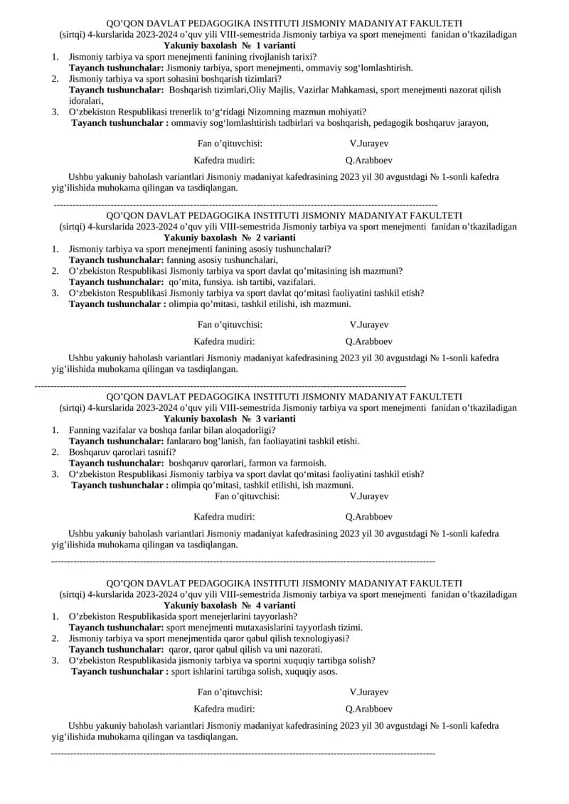 Yakuniy baxolash № 1 varianti
