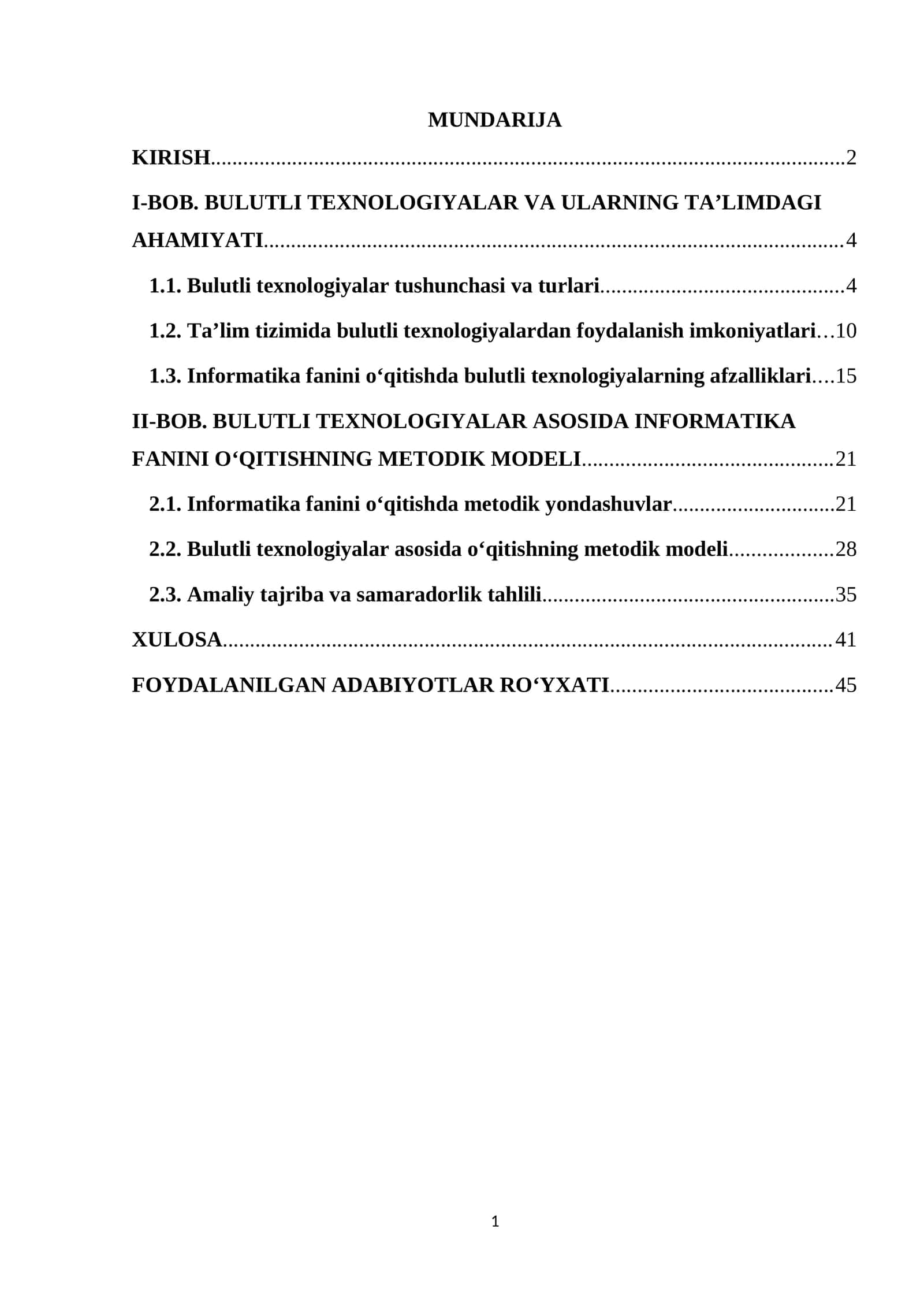 BULUTLI TEXNOLOGIYALAR ASOSIDA INFORMATIKA FANINI O‘QITISHNING METODIK MODELI