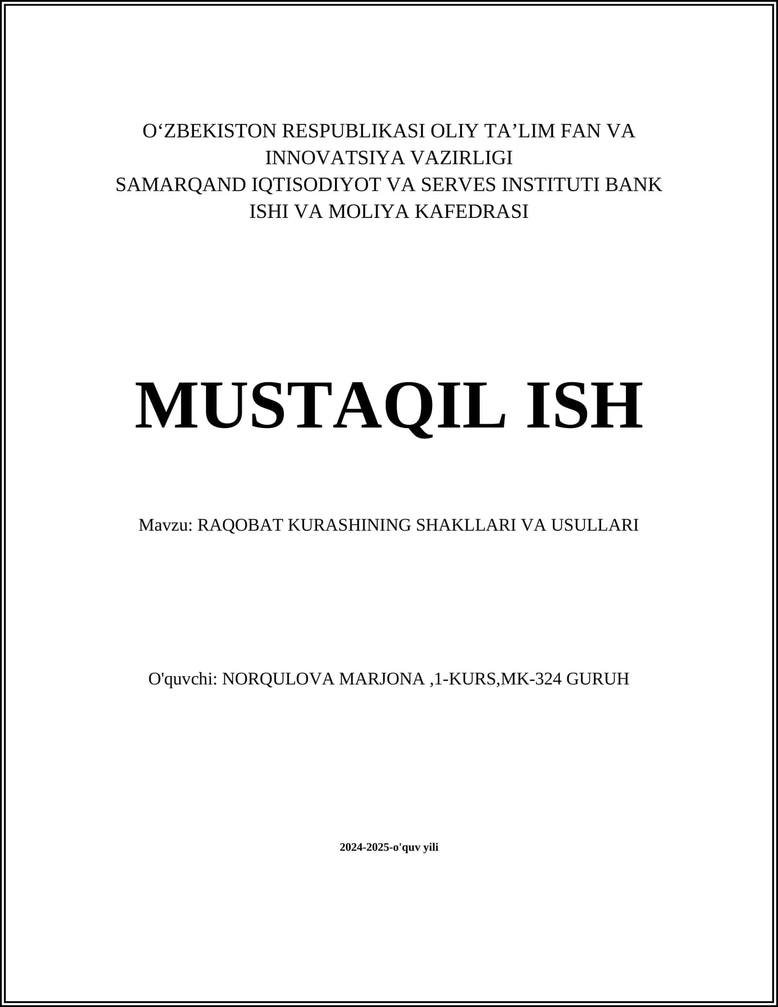 RAQOBAT KURASHINING SHAKLLARI VA USULLARI