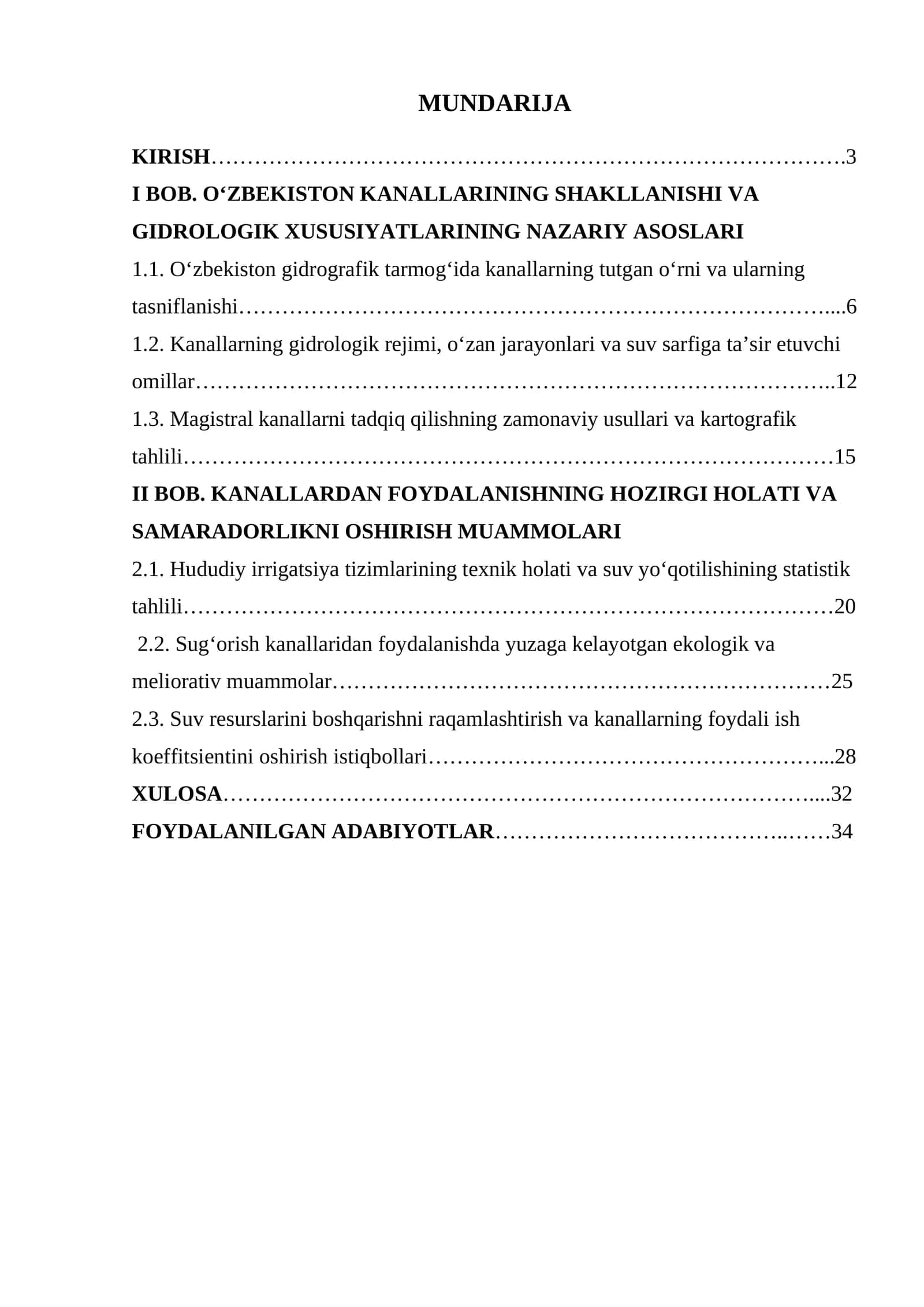 O'zbekiston kanallari va ulardan samarali foydalanish muammolari mavzusidagi