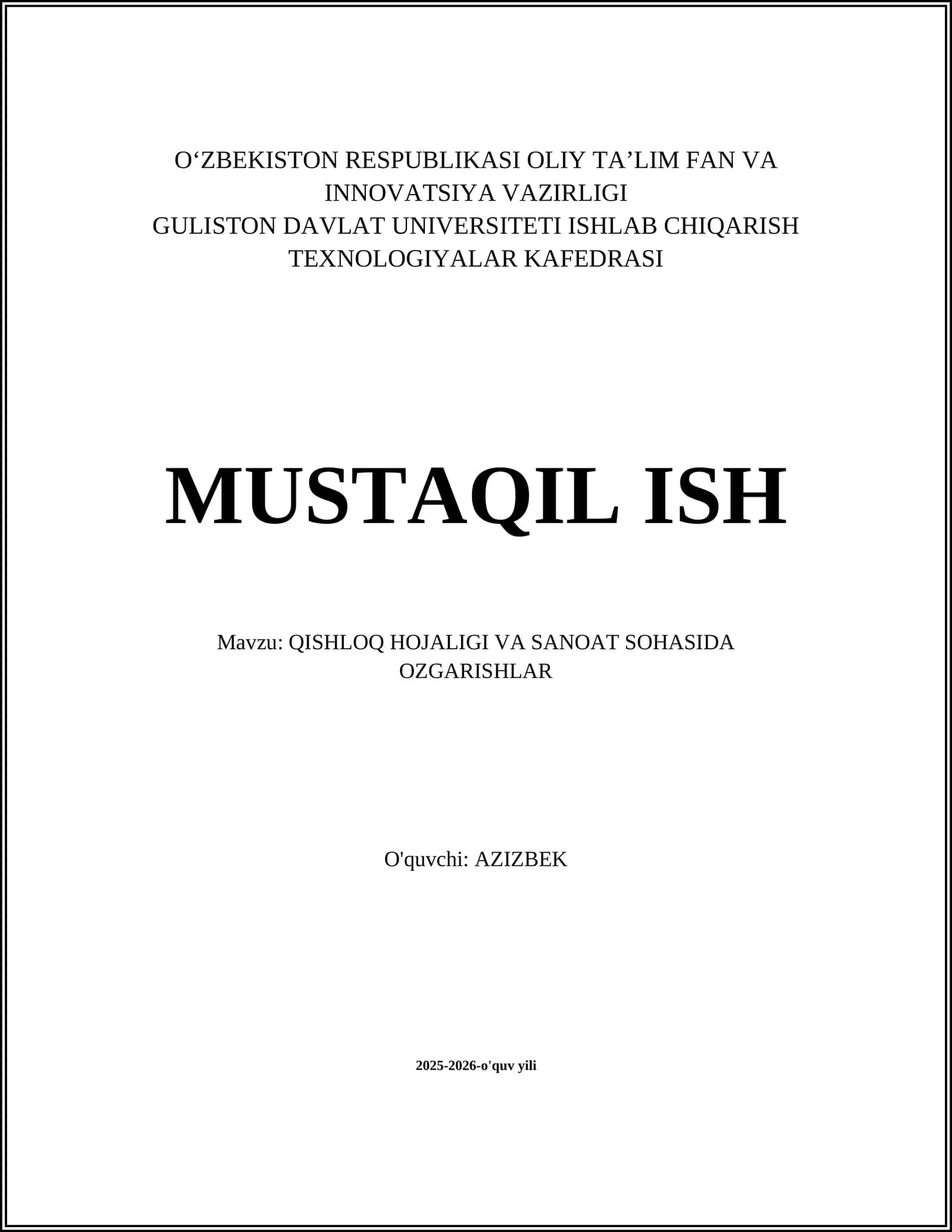 Qishloq xo‘jaligida mexanizatsiya va avtomatlashtirish