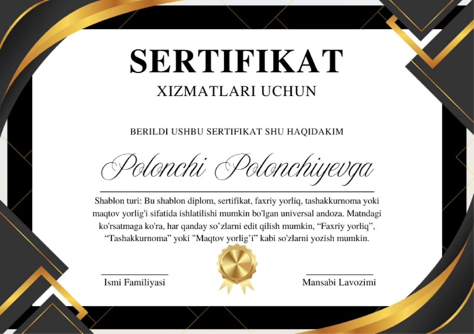 Shablon Sertifikat