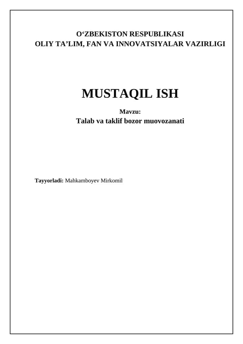 Talab va taklif asoslari: Muvozanatga erishish