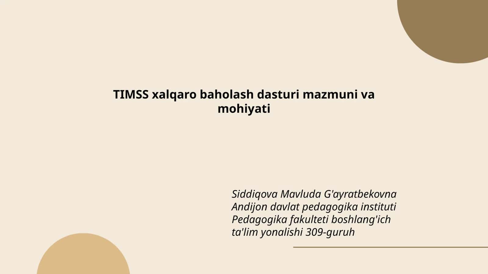 TIMSS xalqaro baholash dasturi mazmuni va mohiyati