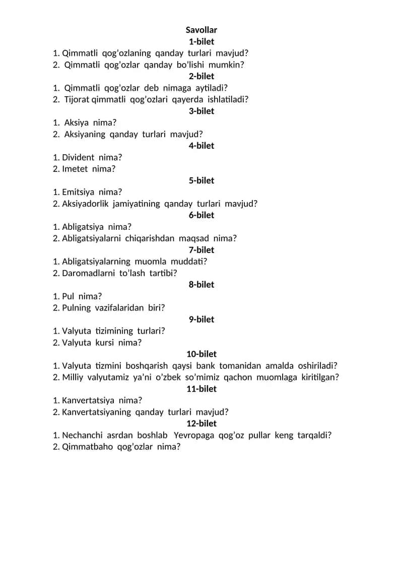 pul muomilasi biletlar
