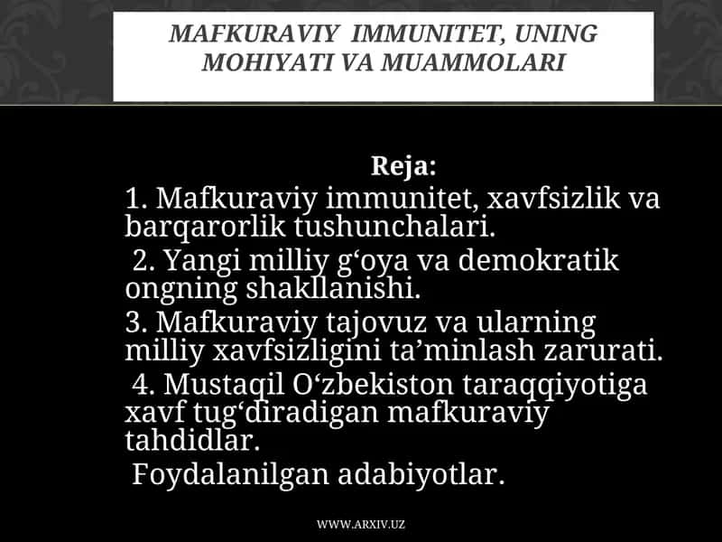 Mafkuraviy immunitet, xavfsizlik va barqarorlik tushunchalari